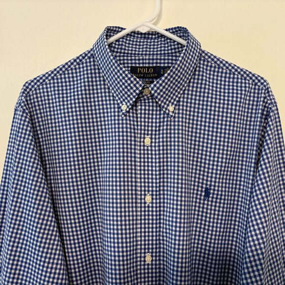 Ralph Lauren Polo Performance Mens Blue Gingham Button-Front Sport Shirt XL Logo - Picture 2 of 10